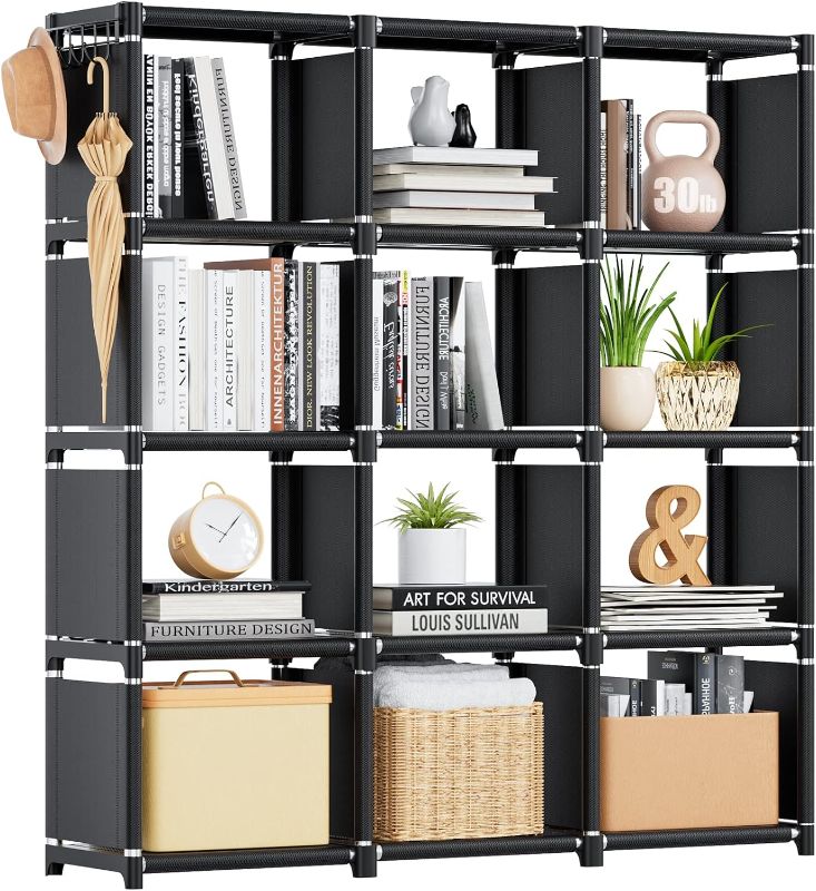 Photo 1 of Mavivegue Book Shelf, 12 Cube Storage Organizer, DIY Bookcase, Metal Cube Bookshelf,Tall Book case for Bedroom, Living Room,Office,Closet Storage Organizer, Black Cubicle Storage Rack