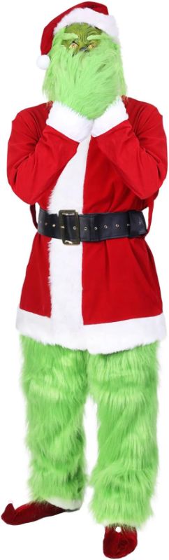 Photo 1 of casapre Christmas Santa Claus Costume Green Monster Suits Outfit Santa Coat Cosplay Mask Halloween Christmas Costumes for Men