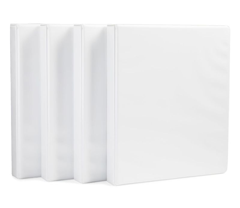 Photo 1 of Amazon Basics 3 Ring Binder with 2 Inch D-Ring and Clear Overlay, White, 4-Pack 2-inch Binder