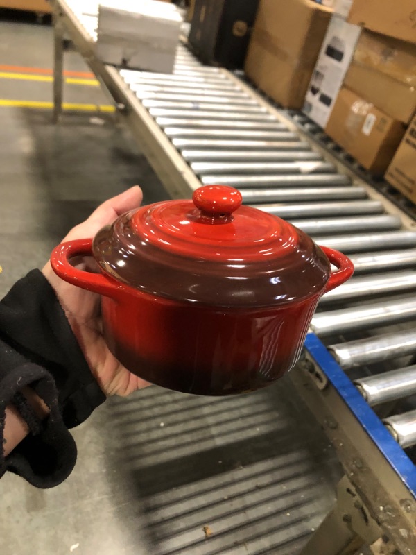 View 3 of Kook Ceramic Mini Cocotte Set, Small Casserole Dishes with Lids and Handles, Individual Baking Ramekins, Oven, Microwave & Dishwasher Safe, Stoneware, 12 oz, Set of 4 Crimson Ombre