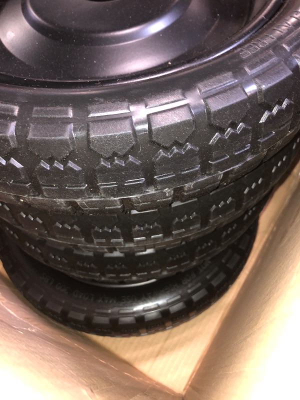 Photo 1 of GICOOL 13" Flat-free Solid Tire and Wheel Replacement, with 5/8" Axle Bore Hole, 2.2" Offset Hub for Wheelbarrow Garden Wagon Trolley Dolly (4-pcs) 13"-4 Pack
