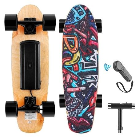 Photo 1 of DEVO Electric Skateboard With Wireless Remote Control, 350W, Max 12.4 MPH, 7 Layers Maple E-Skateboard, 3 Speed Adjustment For Adults, Teens, And Kids, Black