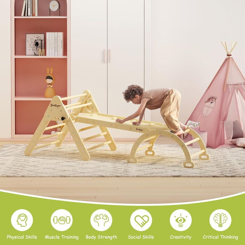 Photo 1 of BanaSuper Large 3 in 1 Climbing Triangle Ladder with Ramp & Arch Foldable Wooden Climbing Triangle Set Montessori Climbing Toys for Baby Ourdoor Indoor Playground Play Gym Gift for Boys Girls Triangle Climber with Ramp, Arch