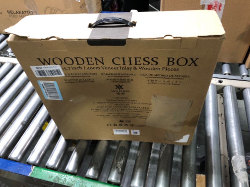 Photo 1 of A&A 15 inch Walnut Wooden Chess & Checkers Set w/ Storage Drawer /Weighted Chess Pieces - 3.0 inch King Height/ Walnut Box w/Walnut & Maple Inlay / 2 Extra Queen / Classic 2 in 1 Board Games Weighted Pieces w/ Walnut Box