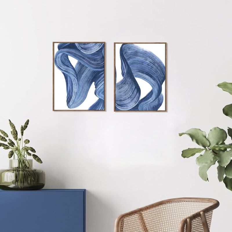 Photo 1 of Zessonic Blue Abstract Wall Art Set - Blue Spiral Wave Stroke Abstract Canvas Artwork for Living Room, Bedroom, Office Decor, 16" x 24" x 2 Blue 16" x 24" x 2 Panels 