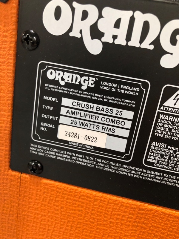 Photo 5 of Orange Crush Bass 25W Bass Guitar Combo Amp, Orange