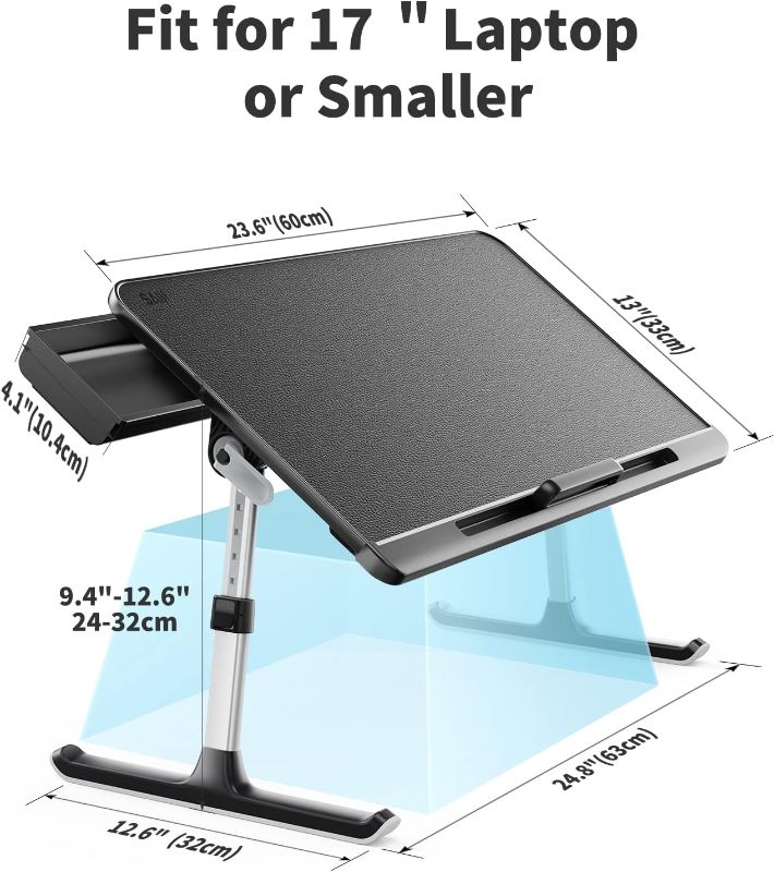 Photo 1 of SAIJI Laptop Bed Tray Table, Laptop Computer Lap Desk for Bed, Laptop Bed Desk with Anti-Slip PVC Leather,Adjustable Laptop Stand for Bed Sofa Couch, Bed Trays for Eating Breakfast(Large,Black) Black 23.6 x 13 In