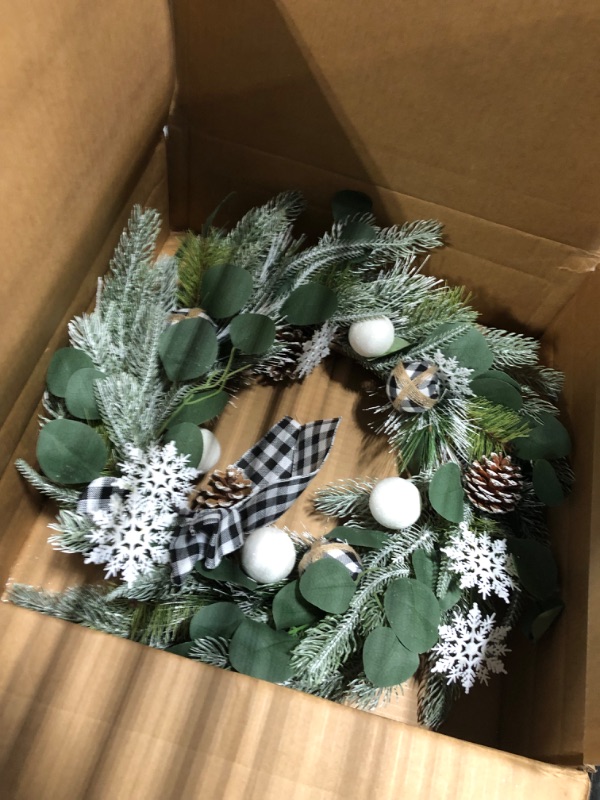 Photo 3 of 24in. Snow Tipped Holiday Artificial Wreath with Berries, Pine Cones and Ornaments