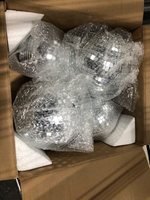 Photo 3 of 4 Pack Large Disco Ball Silver Hanging Disco Balls Reflective Mirror Ball Ornament for Party Holiday Wedding Dance and Music Festivals Decor Club Stage Props DJ Decoration (4 Inch, 20 Inch)