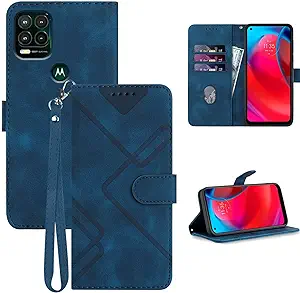 Photo 1 of JHWVVTF for Moto G Stylus 5G 2022 Phone Case Wallet,Card Holder Leather Kick-Stand,Wrist Strap,Magnetic Closure Protector,Shockproof Protective Flip Cases Cover for Moto G Stylus 5G 2022 (Blue)