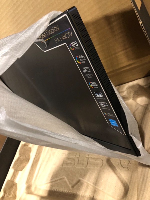 Photo 1 of ASUS ProArt Display 14” 1080P Portable Touchscreen Monitor (PA148CTV) - Full HD, IPS, 100% sRGB/Rec.709, Color Accuracy ?E < 2, Calman Verified, USB-C Power Delivery, Micro HDMI, Tripod Socket,Black 14" IPS FHD Touch USB-C Power Delivery