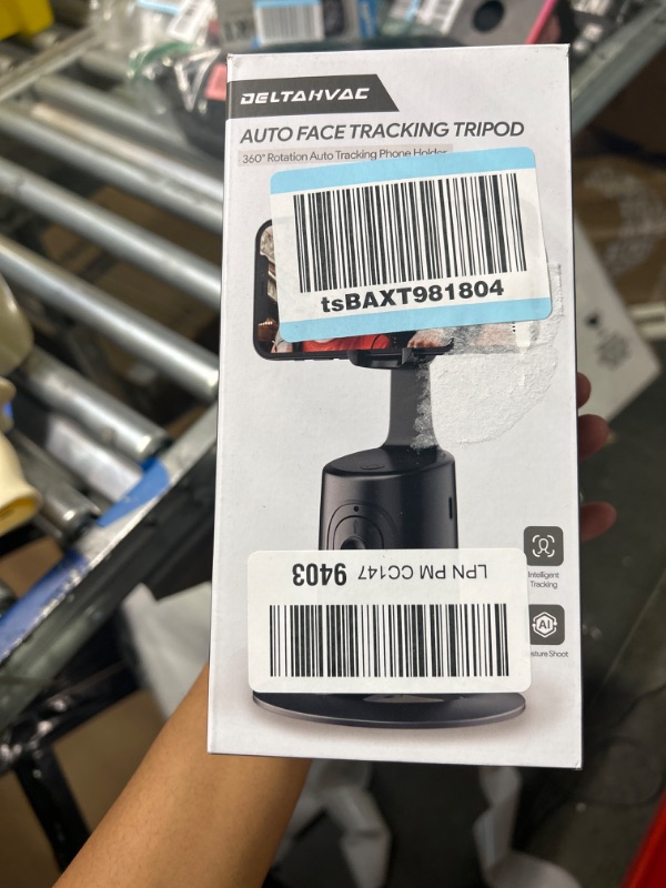 Photo 1 of Auto Face Tracking Tripod - 360° Rotation Auto Tracking Phone Holder, No App, Phone Camera Mount with Remote and Gesture Control, Rechargeable Smart Shooting Holder for Video Recording, Tiktok Black
