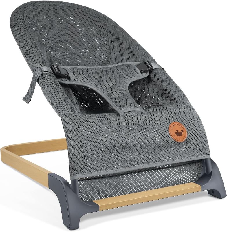 Photo 1 of ANGELBLISS Baby Bouncer, Portable Bouncer Seat for Babies, Infants Bouncy Seat with Mesh Fabric, Natural Vibrations (Dark Grey)
