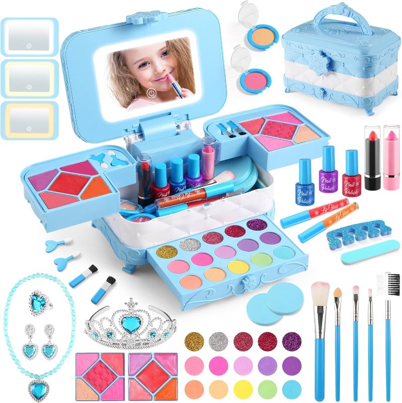 Photo 1 of AstarX ® 57 in 1 Kids Makeup Kit for Girl, with 3-Color LED Lighted Makeup Mirror Washable Little Girls Makeup Kit Girls Toys Age 3-12 Perfect Girl Birthday Gift
