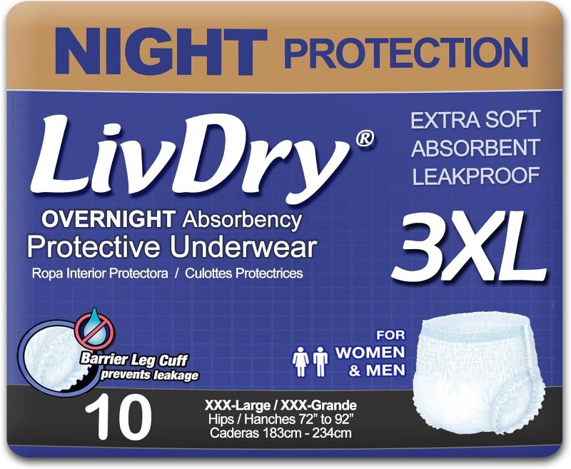 Photo 1 of LivDry Adult Incontinence Underwear, Overnight Comfort Absorbency, Leak Protection (XXX-Large (10 Count))
