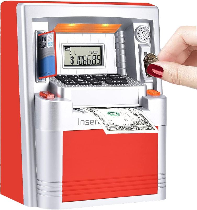 Photo 1 of 2024 Upgraded LED ATM Piggy Bank for Real Money for Kids with Debit Card, Coin Recognition, Bill Feeder, Balance Calculator, Digital Electronic Savings Safe Machine Box

