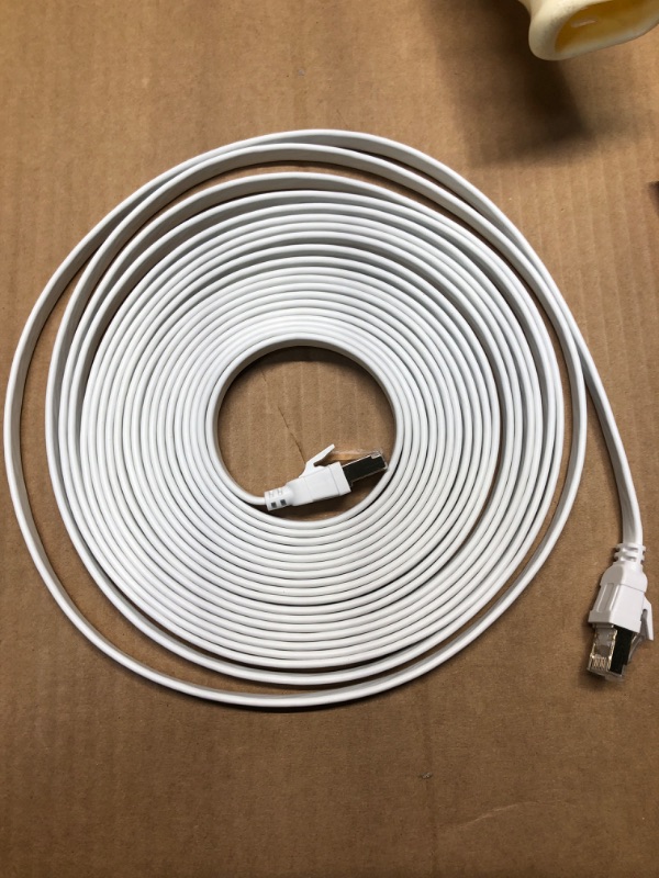 Photo 1 of Cat8 Ethernet Cable, Outdoor&Indoor, 25 FT Heavy Duty High Speed Cat 8 LAN Network Cable, 40Gbps 2000MHz RJ45 Flat Internet Computer Patch Cord, Weatherproof S/FTP UV Resistant for Router/Modem/Gaming 25ft White
