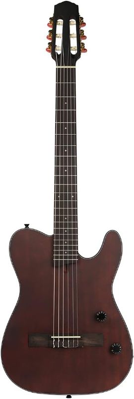 Photo 1 of Acoustic Guitar Silent Nylon 6 String Travel Electronic Classical Portable Built in Effects Steel Guitars Case Bag, Strap, Strings, Tuner (Brown-GD)
