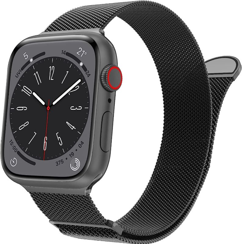 Photo 1 of Marge Plus for Apple Watch Band Series Ultra 8 7 6 5 4 3 2 1 SE 38mm 40mm 41mm 42mm 44mm 45mm 49mm Women and Men, Stainless Steel Mesh Loop Magnetic Clasp Replacement for iWatch Bands (41mm/40mm/38mm, Black). Black 41mm/40mm/38mm