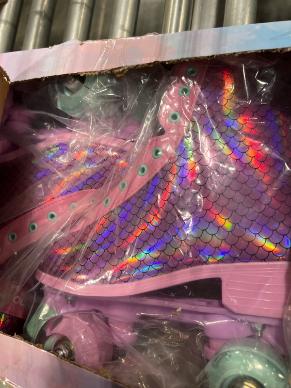 Photo 1 of NEMONE Roller Skates for Girls, Women Roller Skates with Light up Wheels, Classic Shiny Mermaid Rollerskates, High Top Outdoor Indoor Skates for Adults Youth Kids Pink Youth's 5 /Women‘s 6