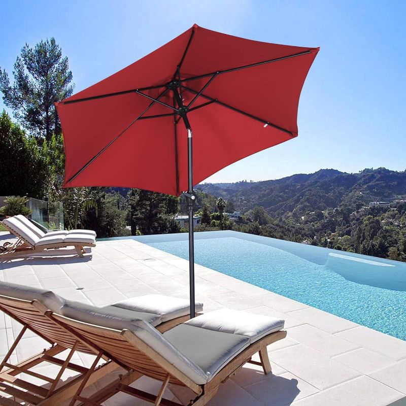 Photo 1 of 11 ft. Market Outdoor Patio Umbrella with Push Button Tilt and Crank in Red
