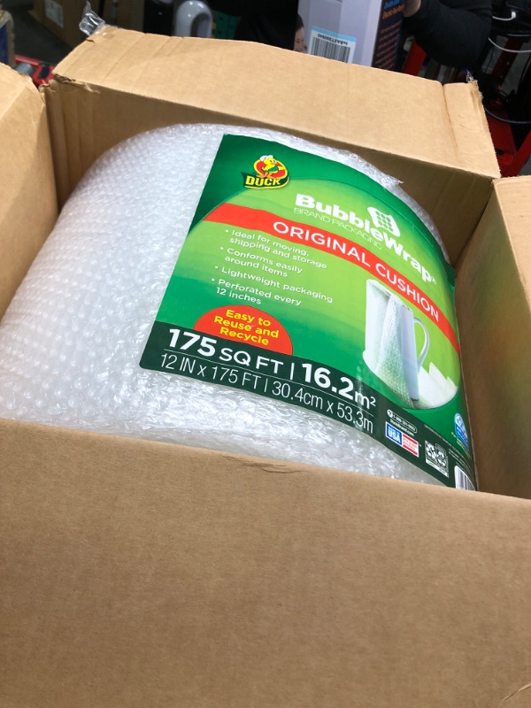 Photo 2 of Duck Brand Bubble Wrap Roll, Original Bubble Cushioning, 12" x 175', Perforated Every 12" (1053440), Clear 12 in. x 175 ft.