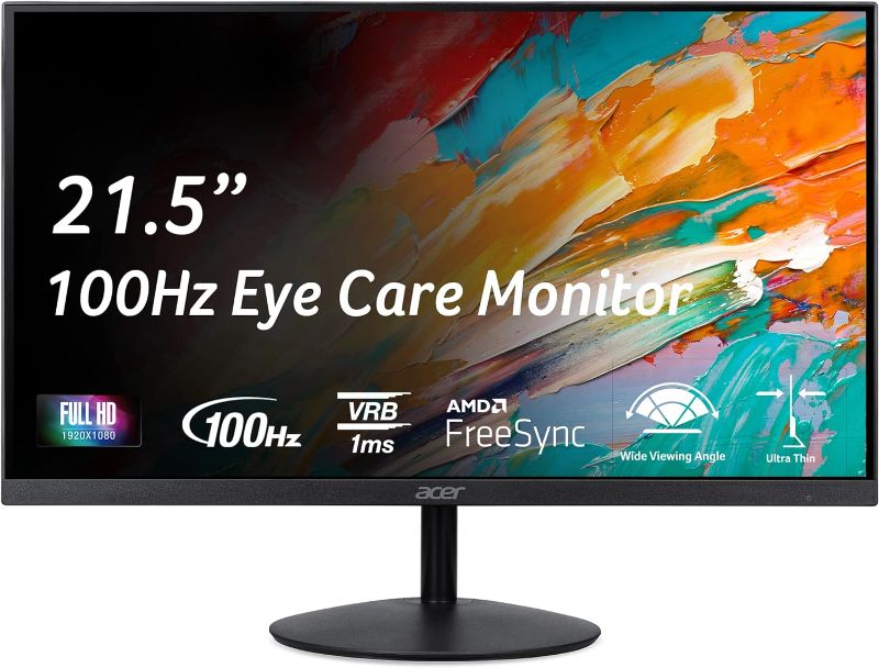 Photo 1 of Acer SB222Q EBI 21.5" FHD 1920 x 1080 IPS Zero-Frame IPS Gaming Office Monitor | AMD FreeSync Technology | Ultra-Thin Stylish Design | Up to 100Hz | 1ms VRB | Low Blue Light | Tilt | HDMI & VGA Ports