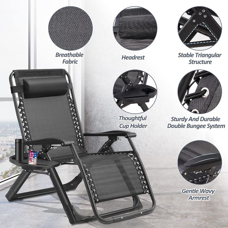 Photo 1 of 
Folding Portable Recliner Chair, Patio Recliner Lounger, Headrest for Outdoor/Indoor, Support up to 500lb