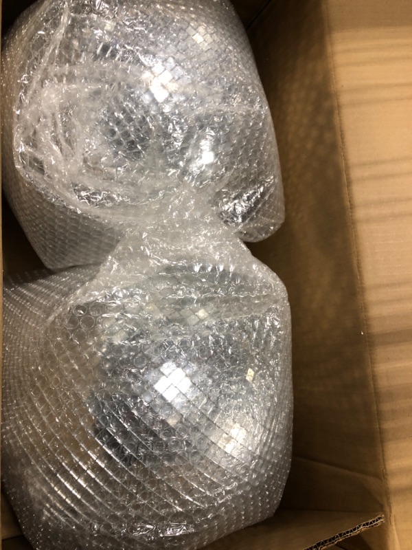 Photo 2 of 2 Pack 12 Inches Disco Light Mirror Ball Stylish Mirror Ball Mirror Disco Ball Silver Hanging Reflective Lighting Mirror Balls Revolving Strobe Light Ball for Club Stage Event Festivals Party Decor