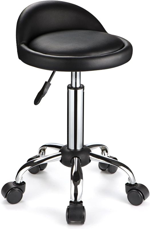 Photo 1 of FNZIR Swivel Rolling Stool with Wheels Height Adjustable Stool Drafting Chair with Low Back Black
