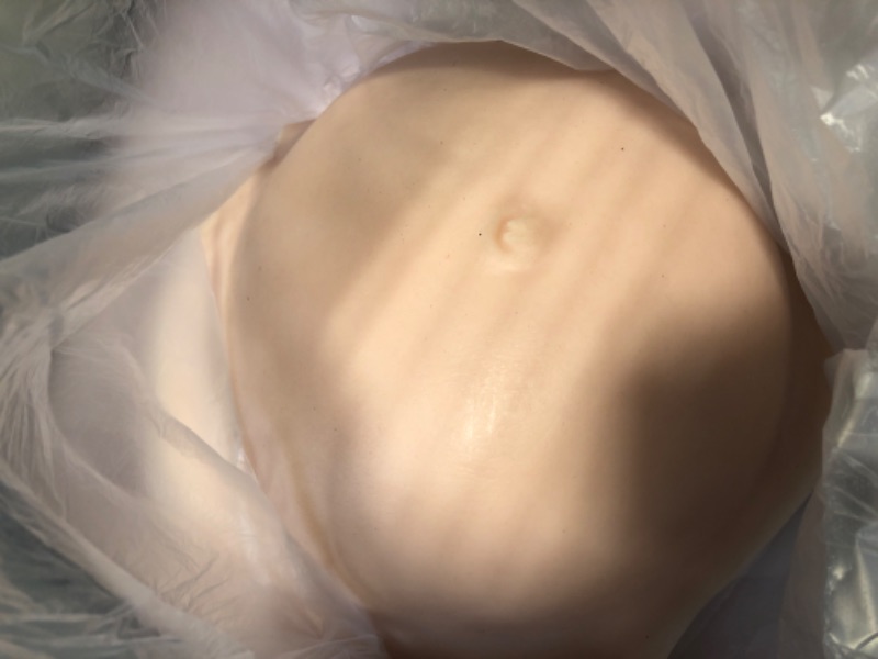 Photo 1 of ROANYER Silicone Fake Pregnant Belly Realistic Twins Baby Bump False Pregnancy 5-9 Month for Film Props Cosplay Costumes M - Caucasian