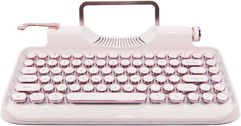 Photo 1 of ZYQM Retro Typewriter Mechanical Wireless &Wired Keyboard with Tablet Stand, Bluetooth Connection, Artistic Dot Keys (White)