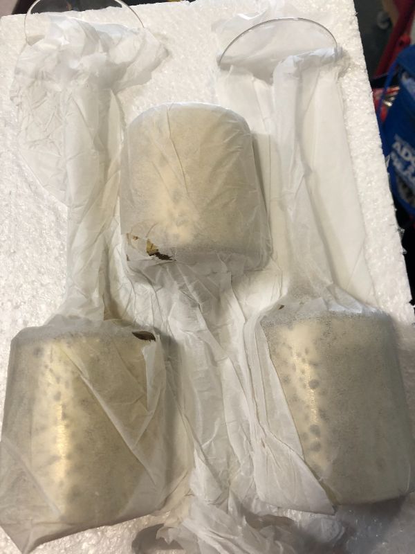 Photo 1 of ***10 Set of 3*** - Gold Long Stem Mercury Glass Cylinder Vase, Candle Holder Set  8"|9"|10" "for Wedding, Outdoor Receptions, Banquets, Holiday Dining
 - 8"|9"|10" - Gold 