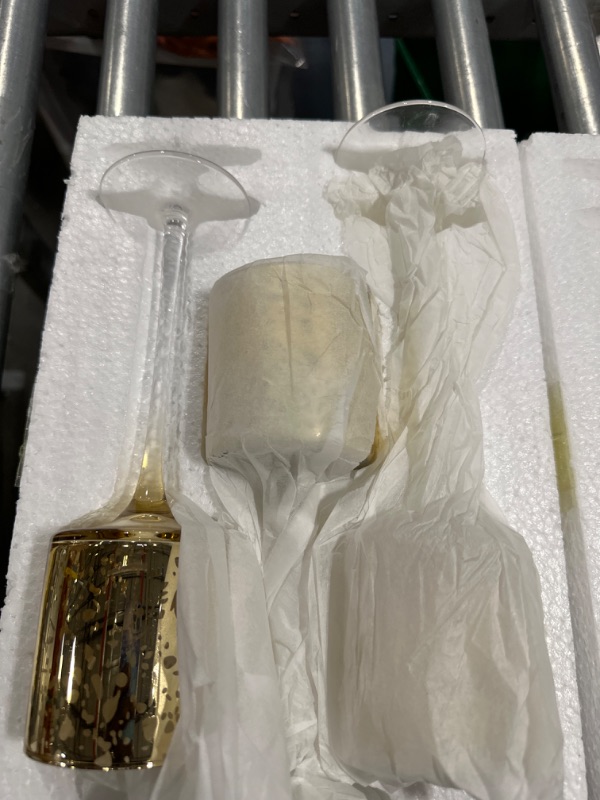 Photo 3 of ***10 Set of 3*** - Gold Long Stem Mercury Glass Cylinder Vase, Candle Holder Set  8"|9"|10" "for Wedding, Outdoor Receptions, Banquets, Holiday Dining
 - 8"|9"|10" - Gold 