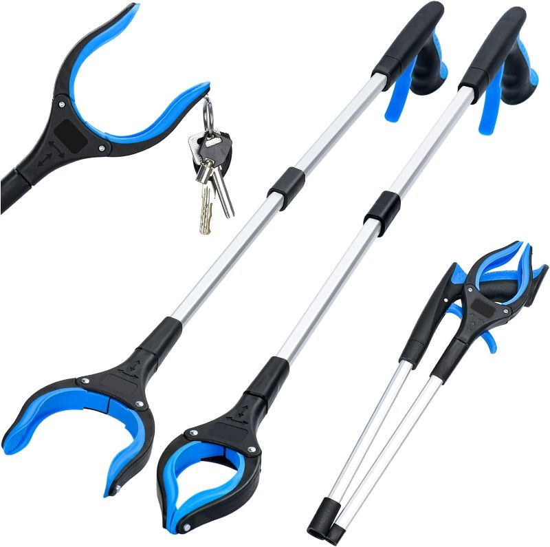 Photo 1 of 2-Pack Grabber Reacher Tool,32 Inch Extra Long Foldable Pick Up Stick with Strong Grip Magnetic,360°Rotating Anti-Slip Jaw,Trash Claw Grabber Tool,Trash Picker Tool for Outdoor & Indoor (Blue)