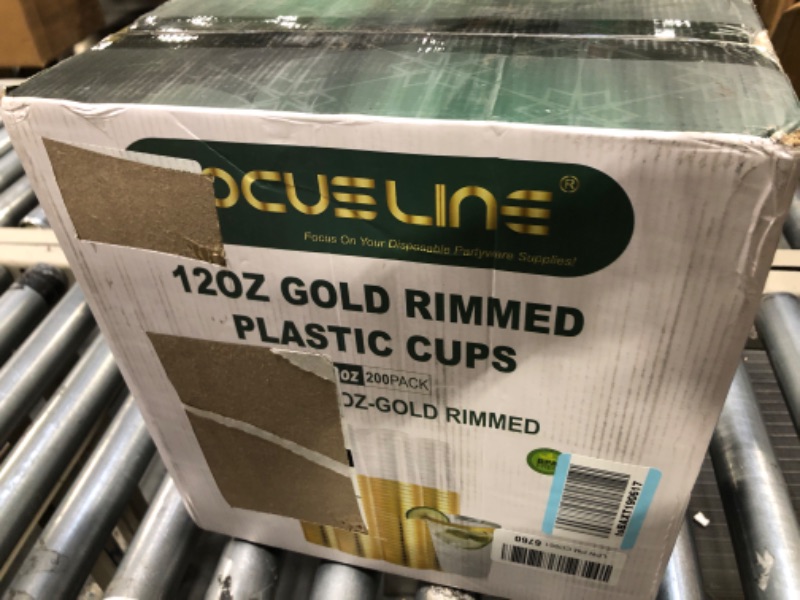 Photo 2 of 200 Pack 12 oz Gold Rimmed Plastic Cups, FOCUSLINE Clear Plastic Cups Tumblers, Heavy-duty & Fancy Disposable Hard Plastic Cups with Gold Rim for Wedding Cups Elegant Party Cups Gold Rimmed Cups