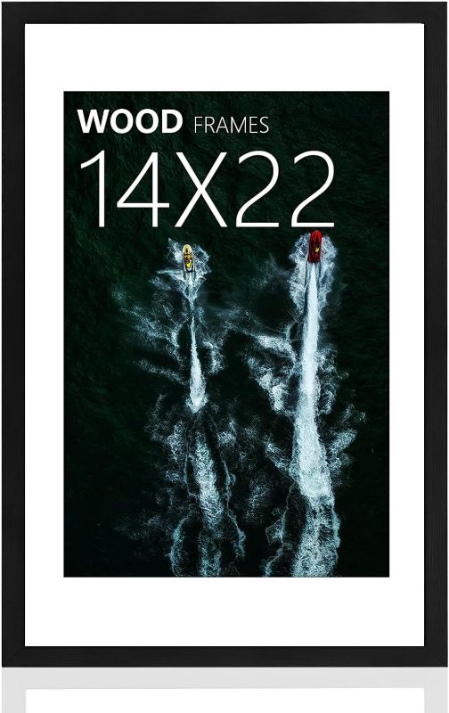 Photo 1 of 14x22 Poster Frame,Natural Soild Wood Black Picture Frames with Polished Plexiglass,Easy to Hang,Display Picture 14x22 without Mat or 11x17 with Mat for Wall Mounting Horizontally and Vertically