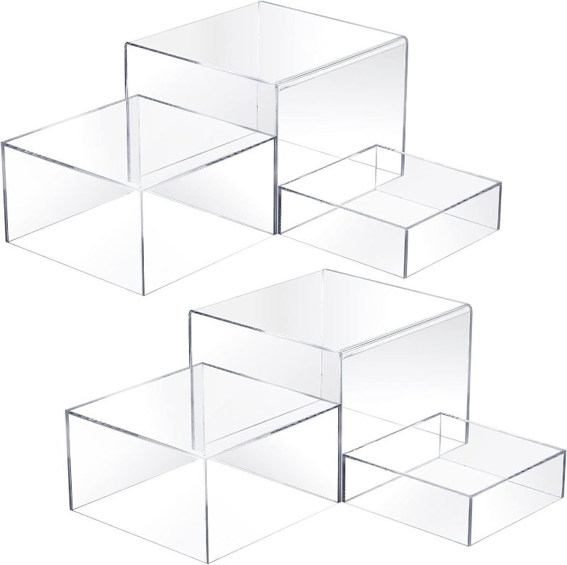 Photo 1 of 6 Pcs Acrylic Display Boxes Clear Cube Riser Transparent Display Cases for Collectibles 5 Sided Acrylic Cube Organizer Clear Acrylic Square Cube Display Base Large Medium Small Clear Display Stand