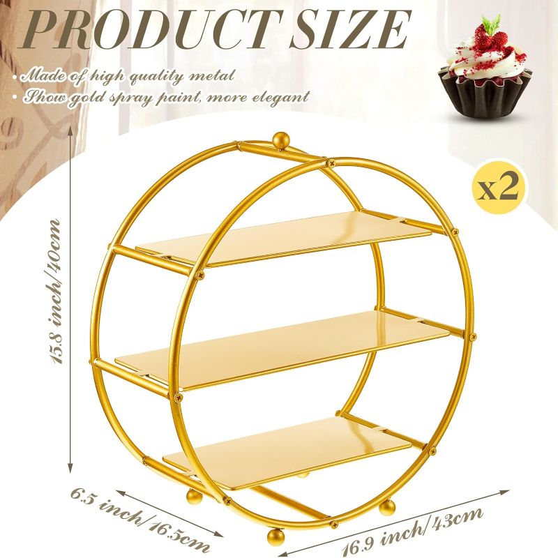 Photo 1 of 16.9" Gold Metal Tiered Cupcake Stand Round 3 Tier Dessert Stand Cupcake Holder Stand for Dessert Table Display Party Baby Shower Wedding Birthday
 
