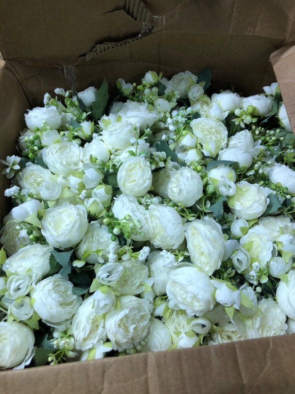 Photo 3 of 16 Bundles White Peonies Artificial Flowers Bulk Wedding Silk Fake Flowers with Stems Faux Peony Flowers Wedding Bouquets for Bride Florals Arrangements Decor for Table Centerpiece Vase Decoration