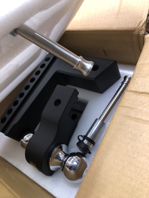 Photo 3 of Richeer Adjustable Trailer Hitch, Fits 2.5” Receiver, 8” Drop/Rise, Tri-Ball (1-7/8", 2", 2-5/16") Aluminum Drop Hitch, 18,500 LBS GTW, Black Tow Hitch with Double Pin Key Locks and a Wrench Black 8 inch Drop