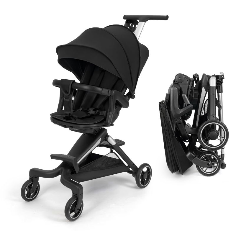 Photo 1 of eaocrhu Convenience Stroller Lightweight Stroller Fold Compact Travel Stroller Multiposition Recline, One-Hand Fold Baby Stroller, Cup Holder, Raincover Included, Black