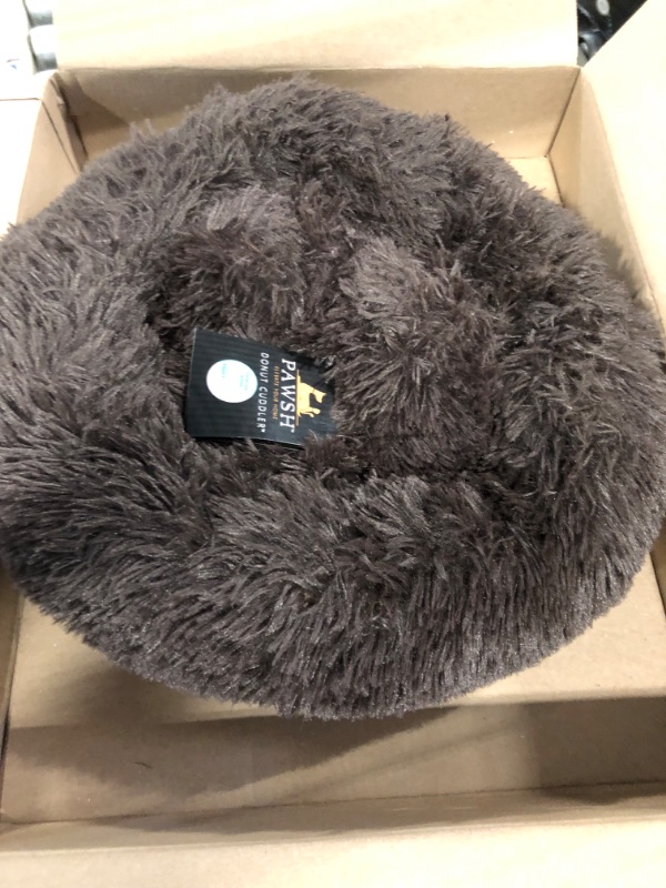 Photo 2 of Acosyday Dog Bed, Acosyday Calming Dog Bed, Cat Calming Bed, Fluffy Faux Fur Plush Cushion Bed, Warming Cozy Soft Round Bed, Washable Round Pillow Pet Bed(19"/23.5"/27.5") (2XL (39“/100CM), Coffee) 2XL (39“/100CM) Coffee