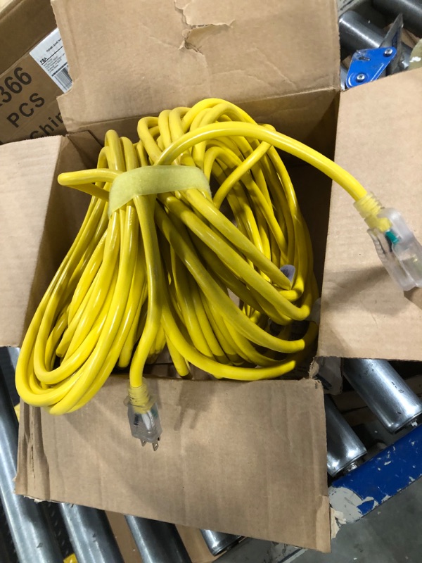 Photo 2 of 50 ft 12/3 Outdoor Extension Cord Waterproof Heavy Duty with Lighted Indicator End 12 Gauge 3 Prong, Flexible Cold-Resistant Long Power Cord Outside, 15Amp 1875W SJTW Yellow ETL Listed POWGRN 50 Foot 12AWG Extension Cord Yellow