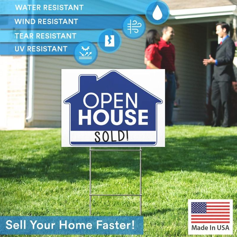 Photo 1 of  24x18 Open House Real Estate Signs - 18" x 24" Double Sided Yard Sign Pack  Stakes - Realtor Agent Supplies Large Directional Arrows (Pixelverse Design)
OPEN HOUSE Real Estate Street Sidewalk Sign - 4 Pack, Blue