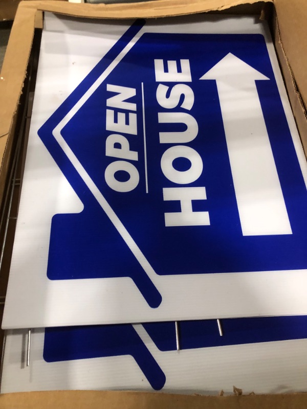 Photo 3 of 4 Less Co Realtor A-Frame Metal Stand with 24x18 OPEN HOUSE Real Estate Street Sidewalk Sign - 4 Pack, Blue