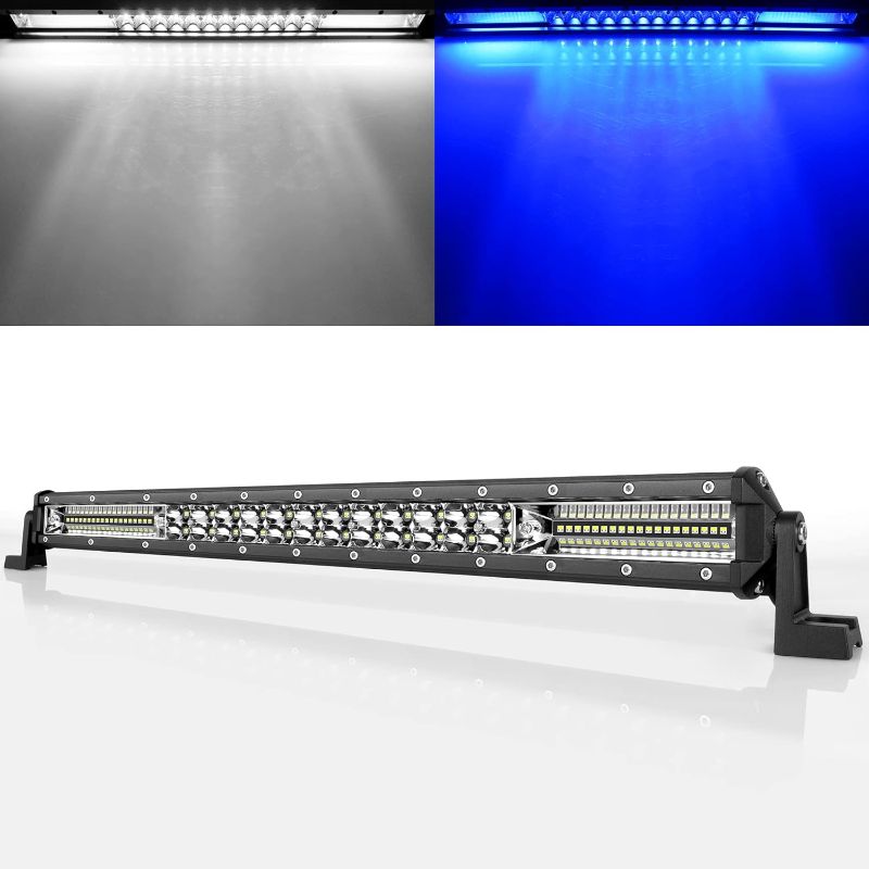 Photo 1 of 20 Inch Led Pods Light Bar 12V 24V Driving Fog Lights Waterproof White & Blue Led Warning Light Spot Flood Combo Rock Lights for Trucks 4x4 Off Road ATV UTV Trailer Tractor Bumper Strobe Light