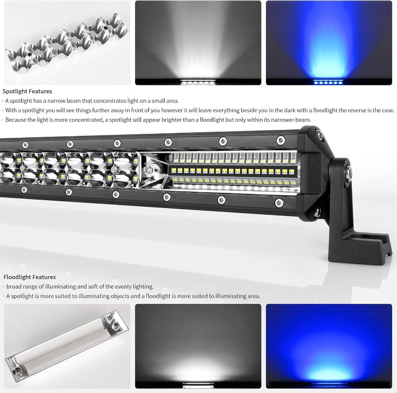 Photo 1 of 20 Inch Led Pods Light Bar 12V 24V Driving Fog Lights Waterproof White & Blue Led Warning Light Spot Flood Combo Rock Lights for Trucks 4x4 Off Road ATV UTV Trailer Tractor Bumper Strobe Light