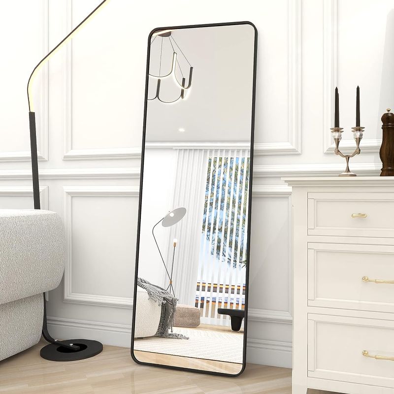 Photo 1 of *Similar Item* 64"x21" Full Length Mirror, Nano Glass Rounded Corner Floor Mirror, Standing Hanging or Leaning Against Wall Dressing Room Mirror Full Length, Black
