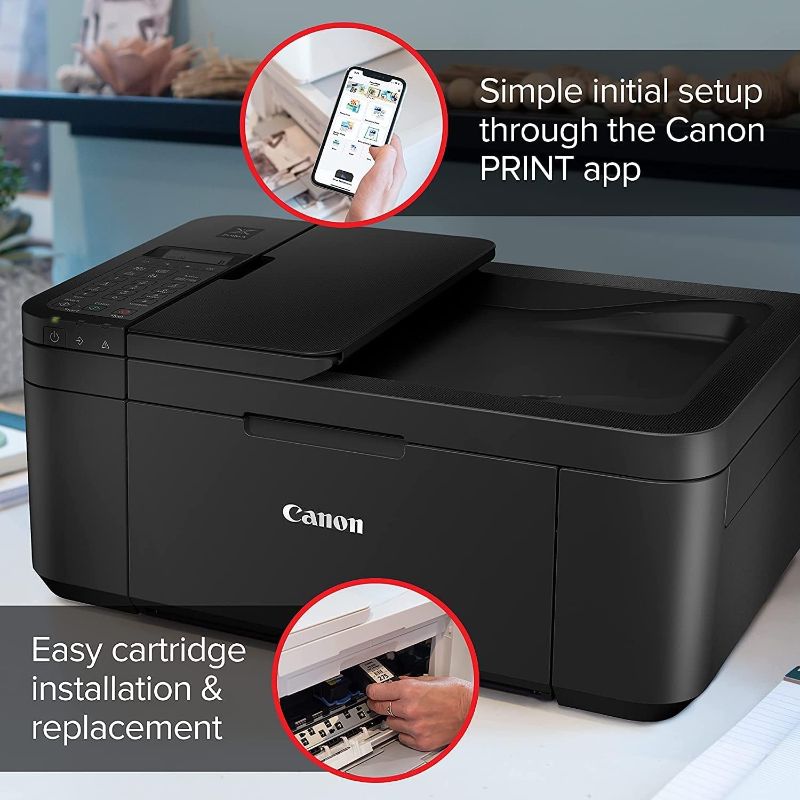 Photo 1 of Canon PIXMA TR4720 All-in-One Wireless Color Inkjet Printer, Black - Print Copy Scan Fax - 2-Line LCD Display, 4800 x 1200 dpi, Auto 2-Side Printing, 20-Sheet ADF, DAODYANG Printer_Cable
